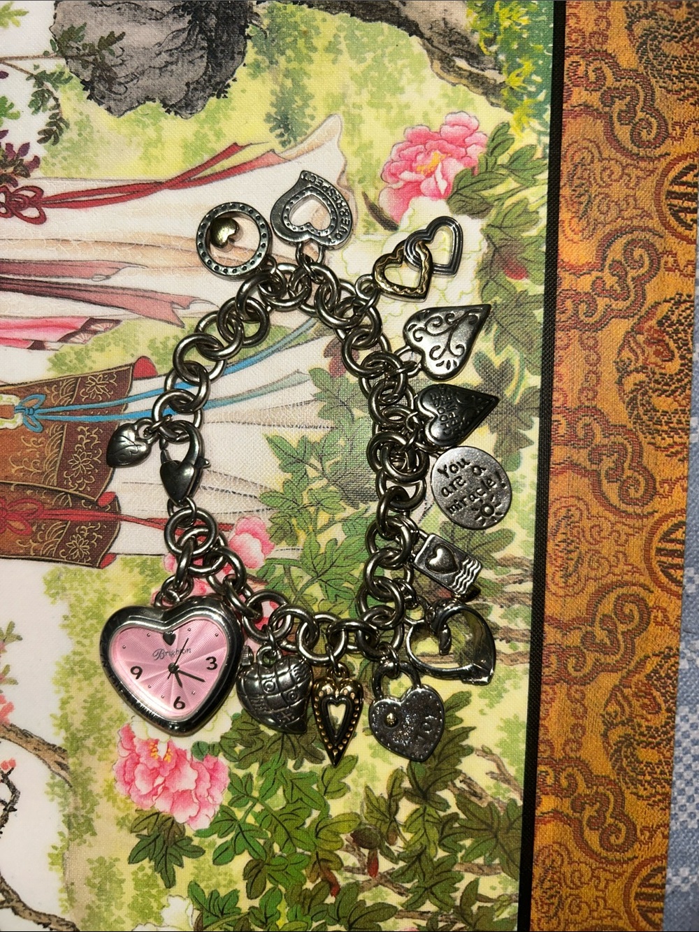Vintage Brighton Heart Charm Bracelet with 11 Charms in Excellent Condition 7.5”